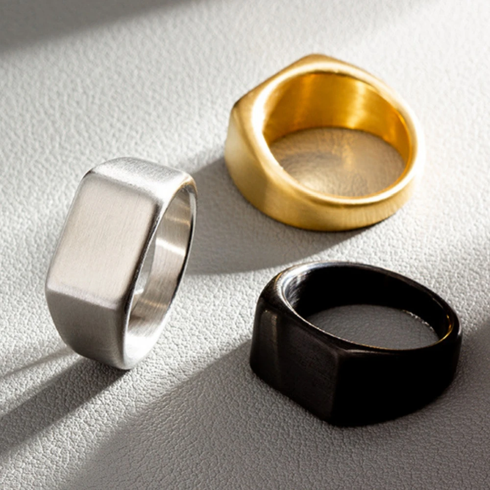 HNSP 316L Stainless Steel Rectangle Blank Seal Ring For Men DIY Signet Ring Finger Jewelry Accessories