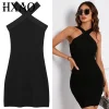 HXAO Halter Black Dress Womens Dresses Summer Sexy Bodycon Backless Short Dresses Woman Sleeveless Corset Elastic Vestidos 066