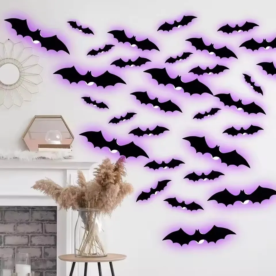 Halloween 3D Stereoscopic Bat LED Night Light PET Wall Decal Home Festival Party Indoor Wall Decoration Lamp - Image 4