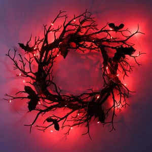 Halloween Artificial Wreath Bat Black Branch Wreaths Wreath For Front Door With LED Light Window Home Decor Halloween Decoration