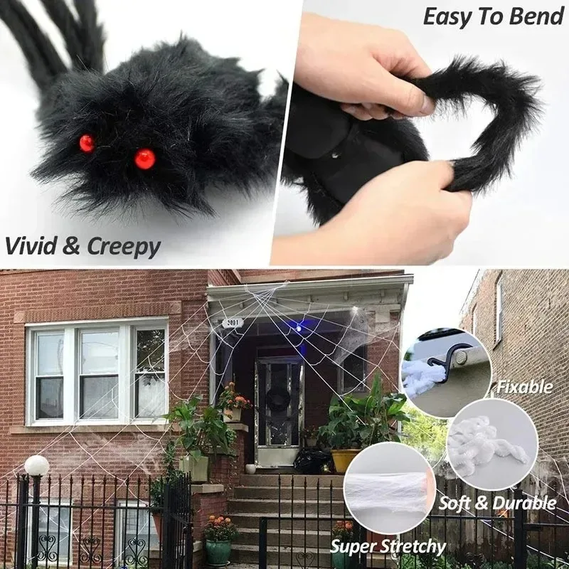 Halloween Big Plush Spider Horror Halloween Decoration Party Prop Outdoor Giant Spider Decor 30-200cm Chamber Prank Black Spider - Image 3