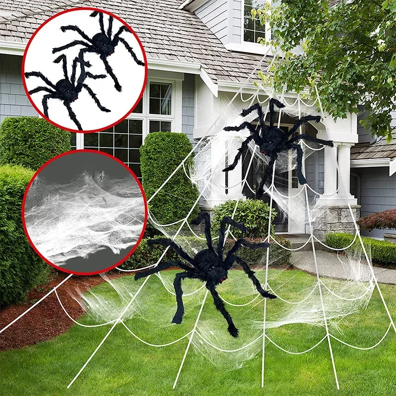 Halloween Black Scary Giant Spider Huge Spider Web Halloween Decoration for Home Bar Haunted House Props Holiday Outdoor Decor - Image 2