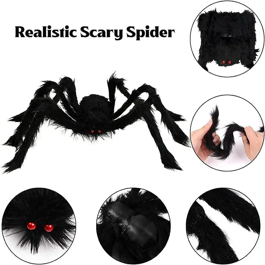 Halloween Black Scary Giant Spider Huge Spider Web Halloween Decoration for Home Bar Haunted House Props Holiday Outdoor Decor - Image 4