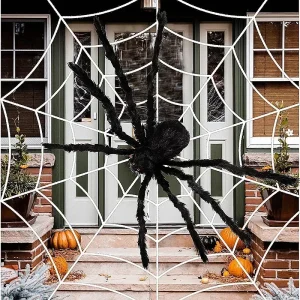 Halloween Black Scary Giant Spider Huge Spider Web Halloween Decoration for Home Bar Haunted House Props Holiday Outdoor Decor