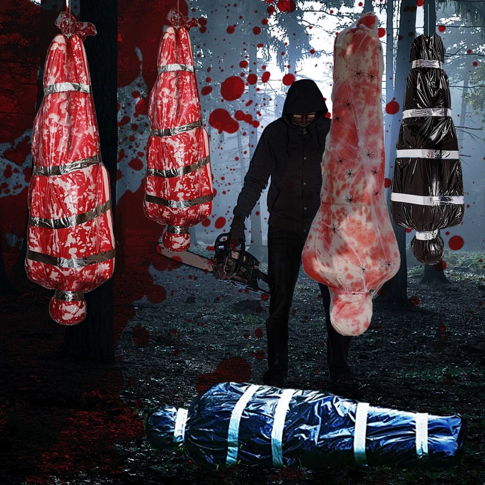 Halloween Decorations 59inch Creepy Corpse Props Set Horror Scary Fake Bloody Body Bag Haunted House Outdoor Hanging Decoration - Image 4