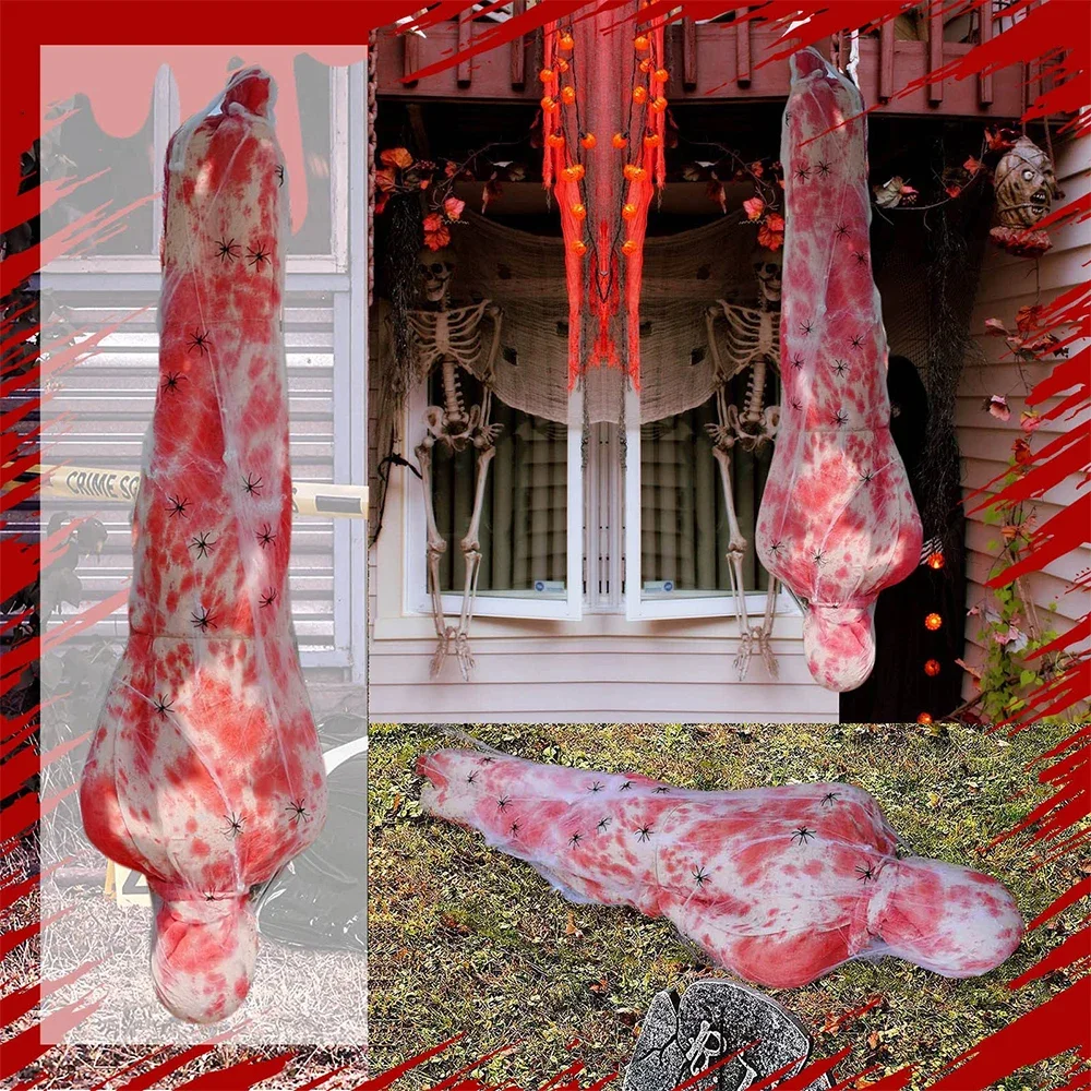 Halloween Decorations 59inch Creepy Corpse Props Set Horror Scary Fake Bloody Body Bag Haunted House Outdoor Hanging Decoration - Image 3