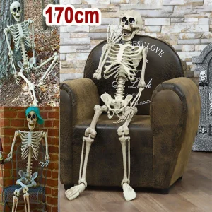 Halloween Decorative Skull Sculpture Movable/Posable Joints Human Skeleton Figure Full Size for Yard Garden Patio Haunted House
