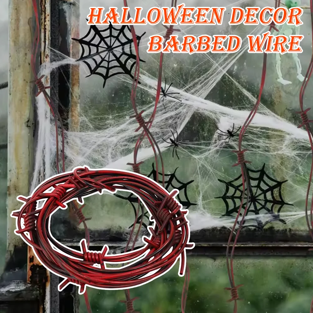 Halloween Fake Barbed Wire Prop for Fence Decor Plastic Simulation Barbed Wire Spooky Haunted House Party Background Ornament