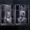 Halloween Ghost Curtains Decorations, 2 Pack, Window Silhouettes, Horror Little Girl and Boy Window Cover Indoor Decor（Kids