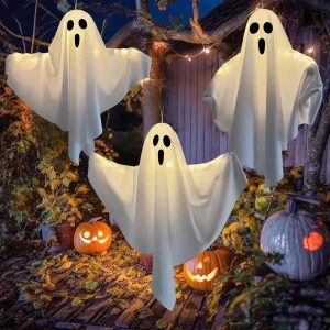 Halloween Ghost Hanging Decoration, LED Glowing Flying Ghosts with Fairy Lights, Indoor Outdoor Scary Horror Props for Halloween