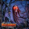 Halloween Ghost Skull with Long Hair Glowing Eyes Terror Skeleton Head Prop Haunted House Decoration for Party Outdoor Yard ﻿