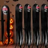 Halloween Hanging Ghost Skull with Long Hair Glowing Eyes Terror Skull Ghost House Head Skeleton Props 2024 Halloween Decoration