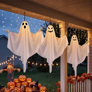 Halloween Hanging Ghosts White Flying Ghosts for Indoor Outdoor Spooky Garden Party Halloween Scary Ornament Decoration Supplies