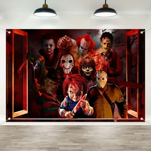 Halloween Horror Backdrop Banner Decorations, Fabric Scary Birthday Party Supplies Halloween Wall Window Poster Clings Covers De