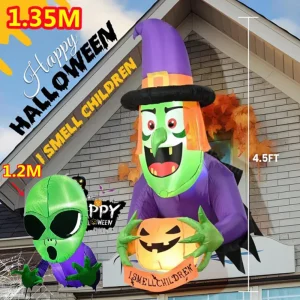 Halloween Inflatable Wall climbing witch Green Headed GhostModel Built-in LED Model Outdoor Ornament Party Garden Decor Prop