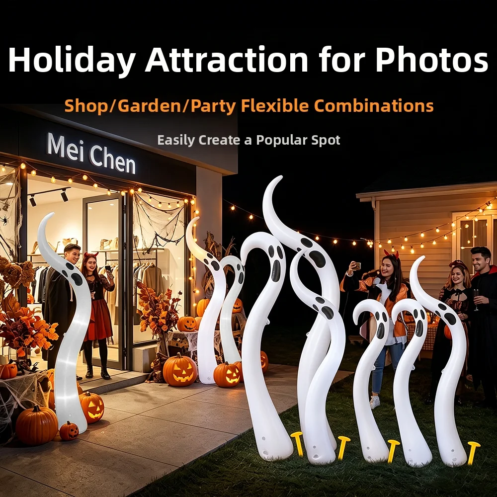 Halloween Inflatable White Ghost With Tentacles Airblown Decoration Spooky Horror Prop For Yard Lawn Garden Haunted House Indoor - Image 2