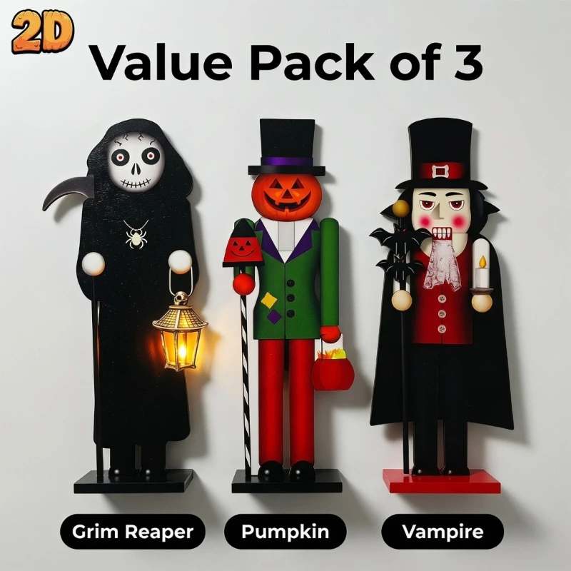 Halloween Nutcrackers Figures Indoor Holiday Figure Accent in for Halloween Thanksgiving, 25Cm/9.84in Shelf and 37JD