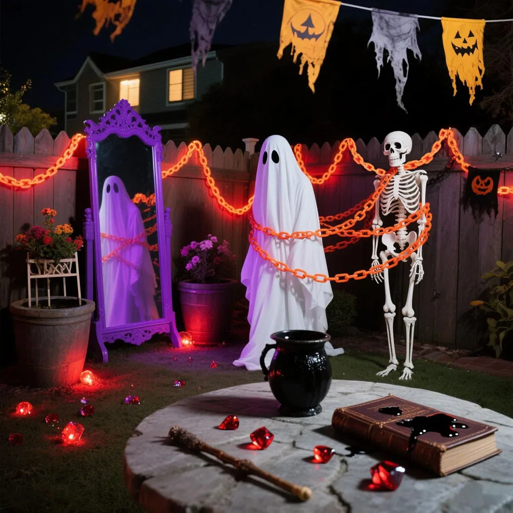 Halloween Plastic Chain Lights Props Chains with 8 Lighting Modes String Lights for Skeleton Dog Spooky Outdoor Decorations - Image 3