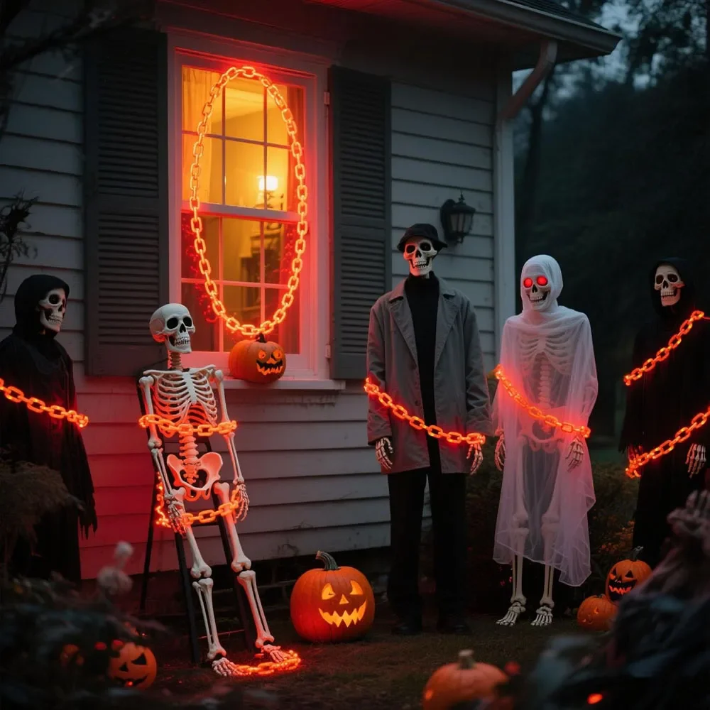 Halloween Plastic Chain Lights Props Chains with 8 Lighting Modes String Lights for Skeleton Dog Spooky Outdoor Decorations - Image 4
