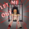 Halloween Scary Skull Decoration Hangable Talking Ghost Prop with Glowing Eye Sound Doll Electric Skeleton Toy in Prisoner Cage