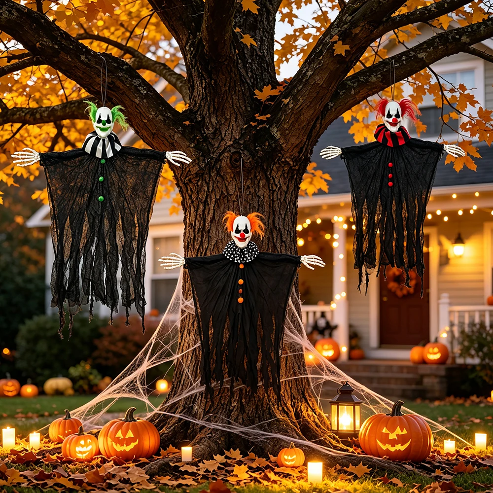 Halloween Skeleton Clown Decoration Atmosphere Props Ghost with Scary Suspended Ghost Ornament Party Home Indoor Outdoor Gardens - Image 2