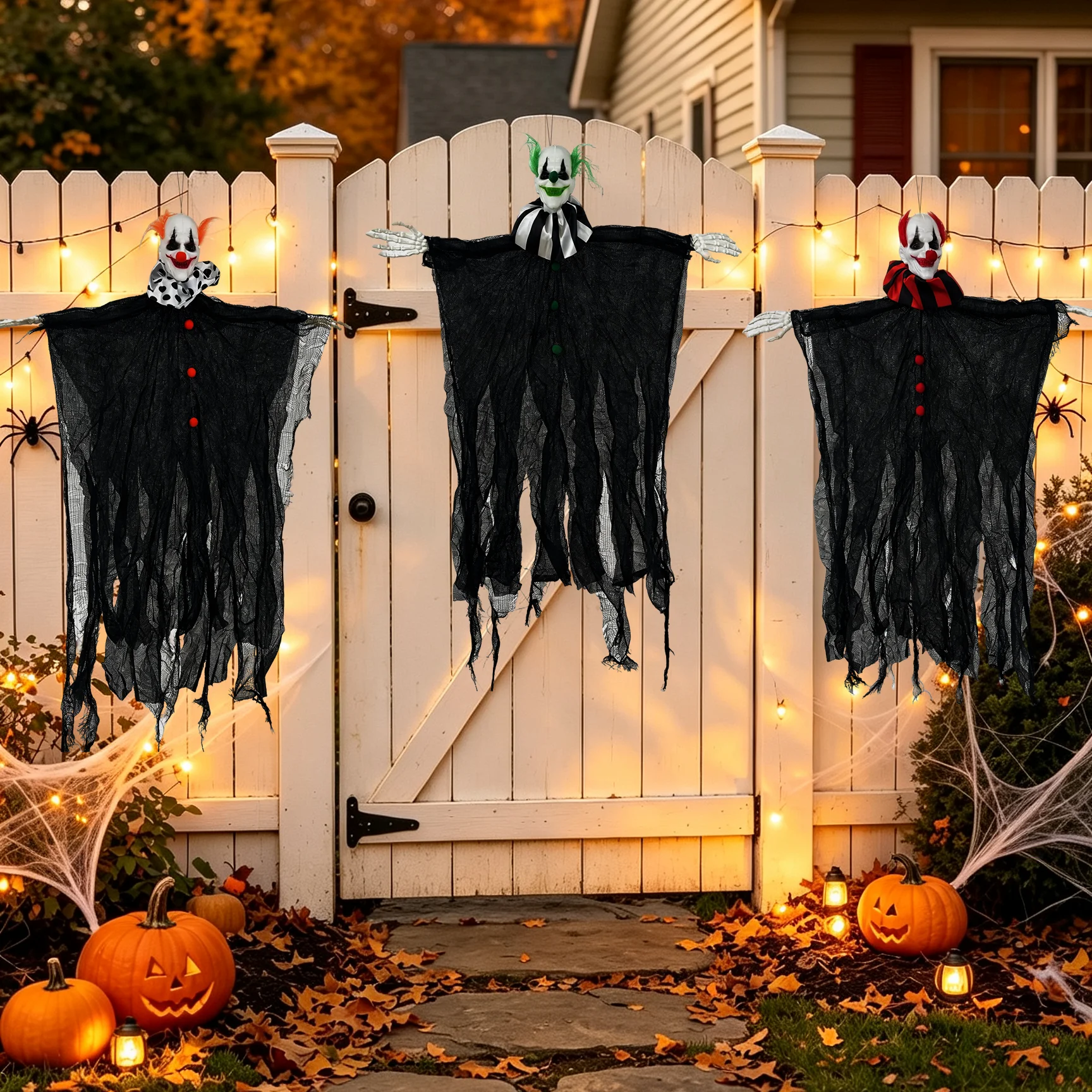 Halloween Skeleton Clown Decoration Atmosphere Props Ghost with Scary Suspended Ghost Ornament Party Home Indoor Outdoor Gardens - Image 4