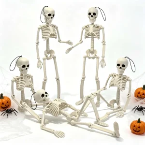 Halloween Skeleton Decorations 40cm & 17cm Poseable Plastic Skeletons for Haunted House, Porch, Window, Indoor Outdoor Decor