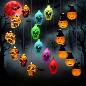 Halloween Solar Skull Ghost String Lights Outdoor Horror Decoration Pumpkin Lights for Yard Garden Party Haunted House Decor