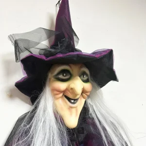 Halloween Sound Activated Light-up Witch Hanging Ghost Scary Props for Haunted House Bar Secret Room Outdoor Yard Garden Party