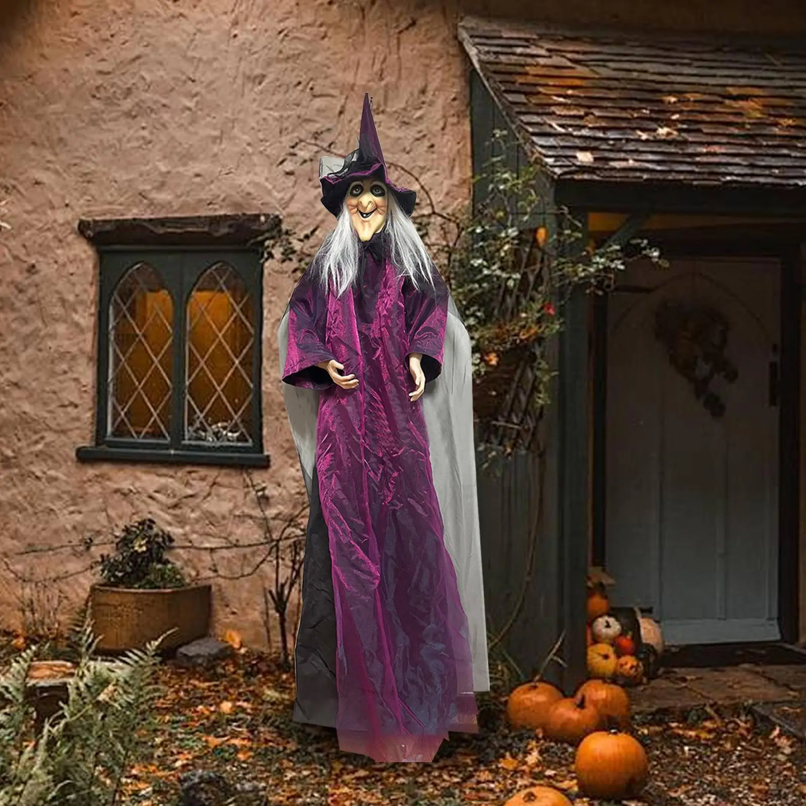 Halloween Sound Activated Light-up Witch Hanging Ghost Scary Props for Haunted House Bar Secret Room Outdoor Yard Garden Party - Image 6