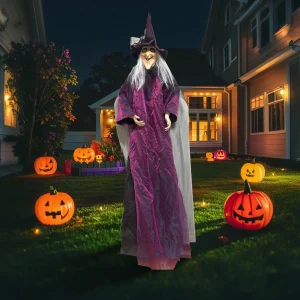 Halloween Talking Witch with Sound&Glowing Eyes Spooky Animatronic Witch Halloween Party Decorations Scary Haunted House Props