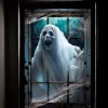 Halloween Window Cover, Large Spooky Window Clings White Cloth Ghost Haunted House Window Decor for Indoor Outdoor Door