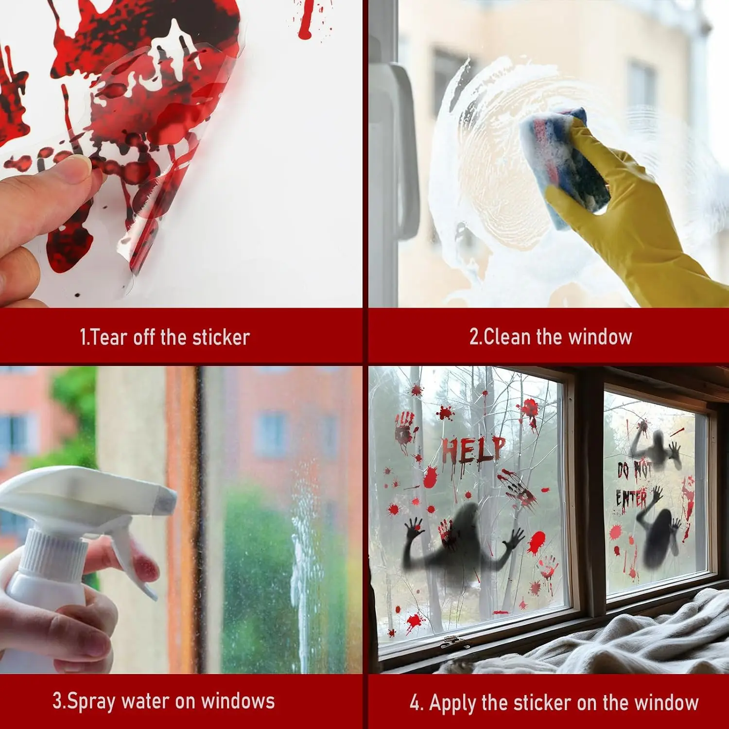 Halloween Window Electrostatic Stickers Decals Scary Ghost Handprint Halloween Decoration Horror Party Spooky Wall Floor Clings - Image 2