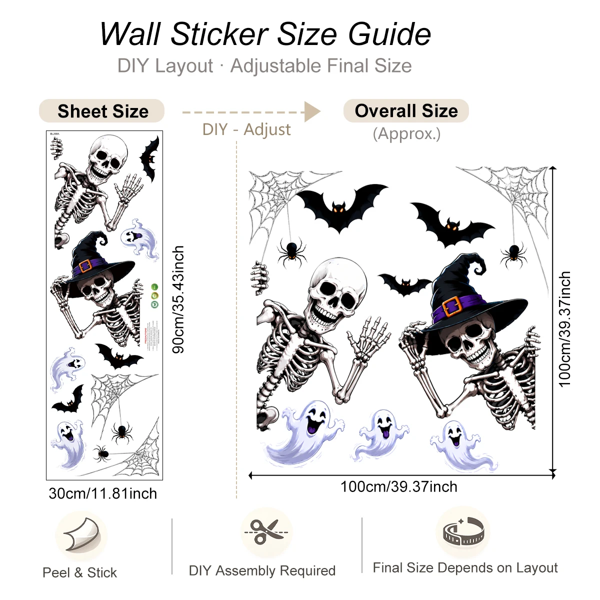 Halloween Window Stickers Skeleton Witch Skull Static Cling Cute Ghost Bat Decals Non-Adhesive Glass Decor for Home Party Shop W - Image 6