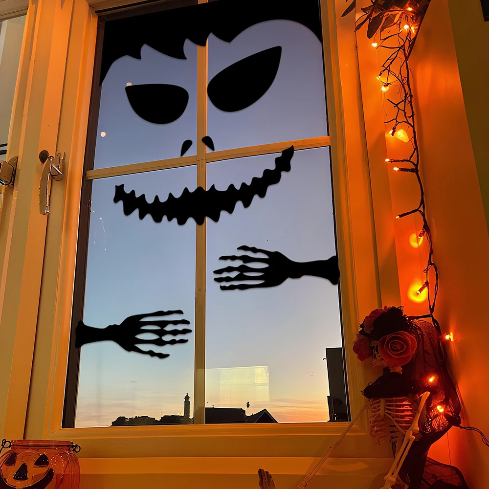 Halloween decorations room door stickers window decor skeleton hand pumpkin DIY window stickers ghost devil witch hat decor - Image 5
