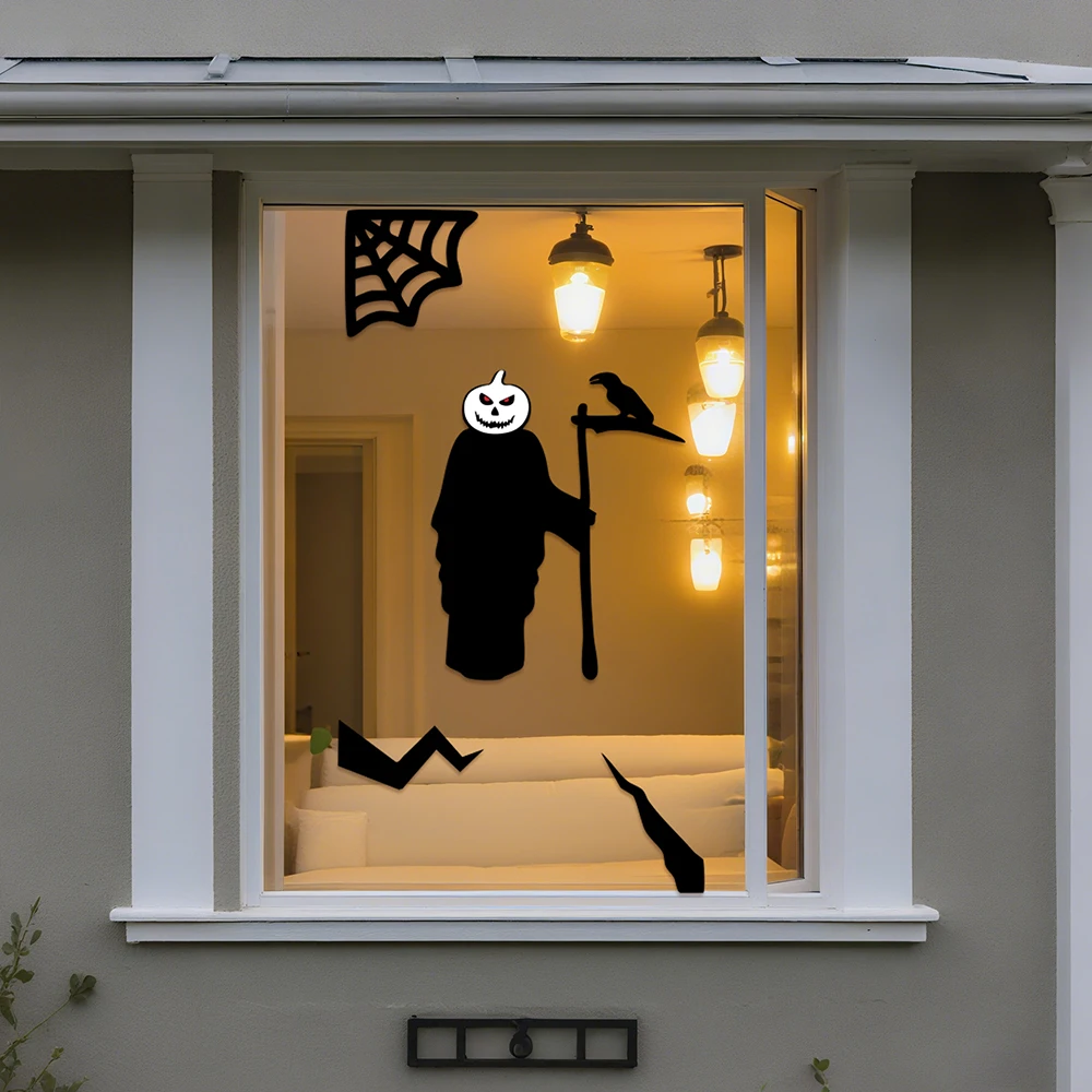Halloween decorations room door stickers window decor skeleton hand pumpkin DIY window stickers ghost devil witch hat decor - Image 6