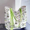 Happy Panda Cartoon Tote Bag, Sweet and Stylish Canvas Bag, Versatile Open-Top Shoulder Commuter Bag for Women