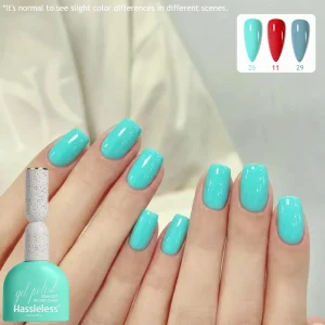 Hassleless 15ml-Tiffany Blue / Classic Red / Dusty Blue Options, Soak-off UV/LED Cured, Skin-Friendly for All Skin Tones