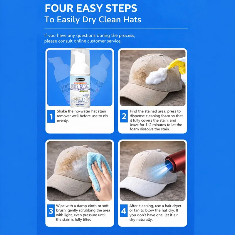 Hat Dry Cleaning Foam Renewal Agent, Multi-purpose No-rinse Mousse, Spray and Wipe, Quickly Restores the Original Color of Old H - Image 5