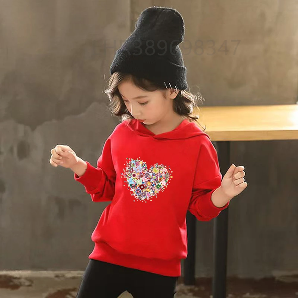 Heart-Shaped Children's Hoodies Suit Top+Bottom Girls Pink Boy Black Age 3-12 Coat Casual Toddler Long Sleeves Autumn Clothing - Image 4