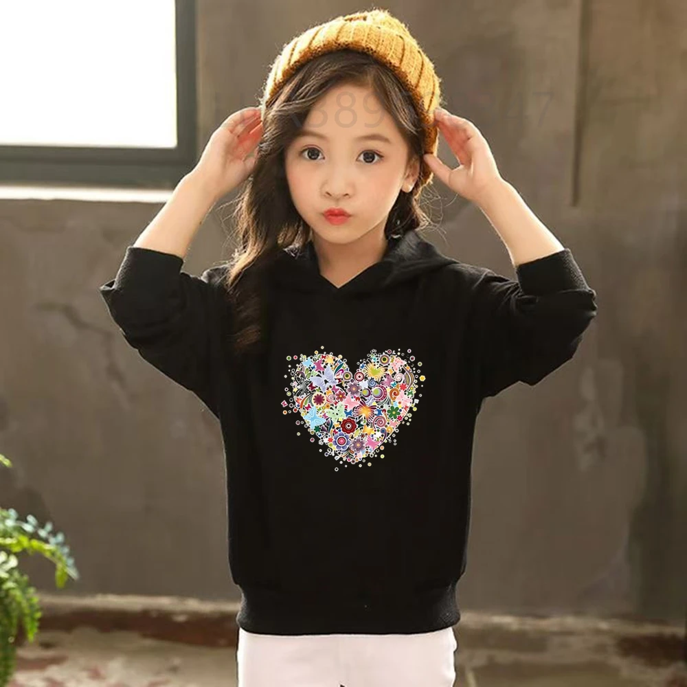 Heart-Shaped Children's Hoodies Suit Top+Bottom Girls Pink Boy Black Age 3-12 Coat Casual Toddler Long Sleeves Autumn Clothing - Image 6