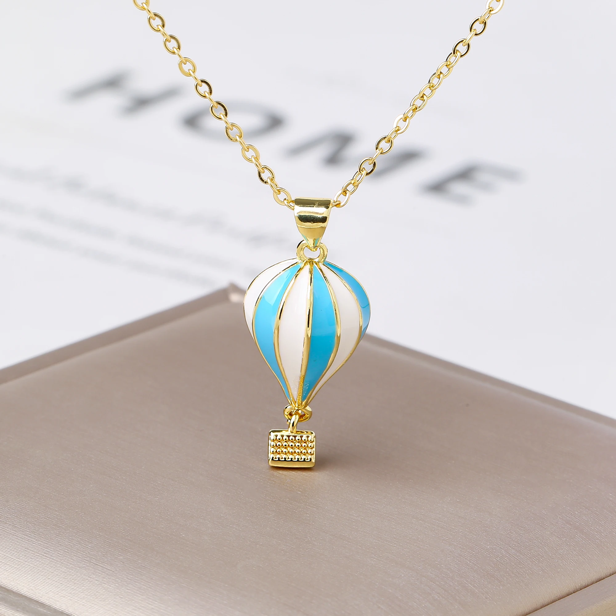 High-Quality Gold Plated 3D Striped Enamel Hot Air Balloon Pendant Necklace Cute For Women Girls Birthday Jewelry Travel Gift - Image 2