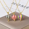 High-Quality Gold Plated 3D Striped Enamel Hot Air Balloon Pendant Necklace Cute For Women Girls Birthday Jewelry Travel Gift