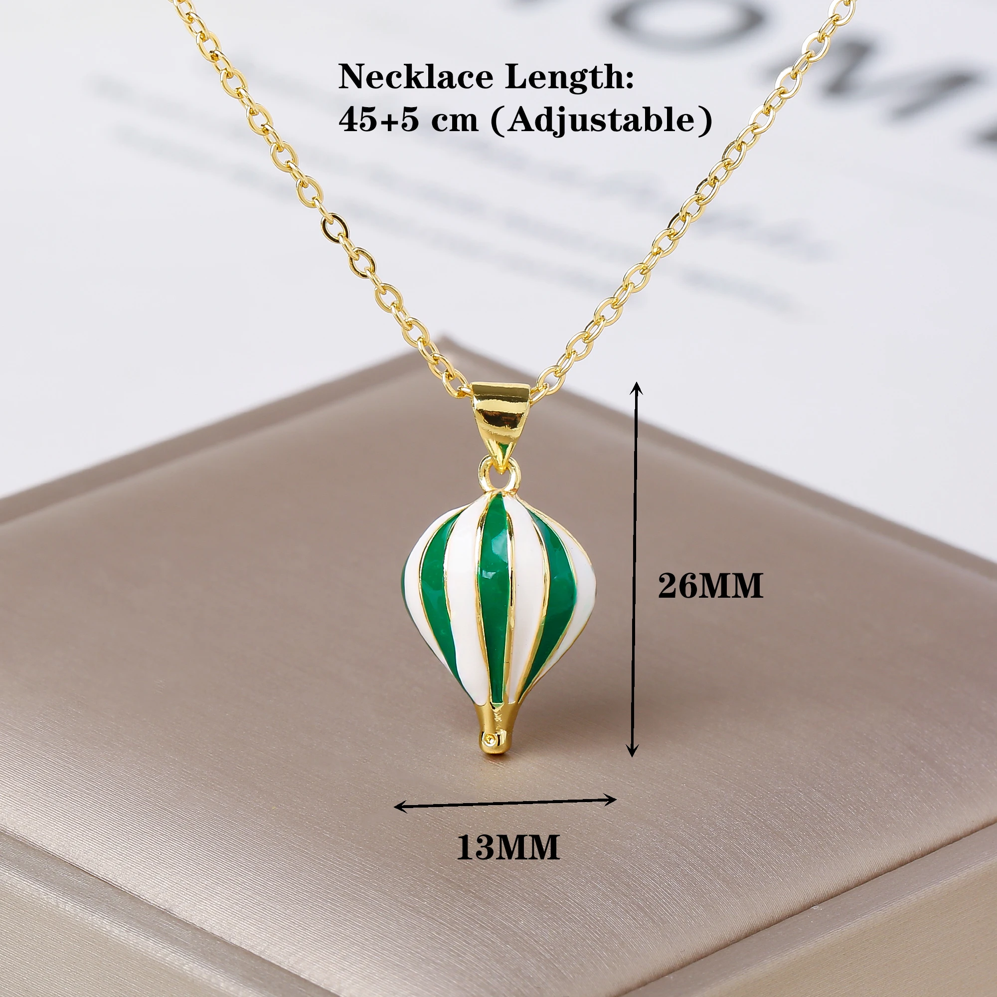 High-Quality Gold Plated 3D Striped Enamel Hot Air Balloon Pendant Necklace Cute For Women Girls Birthday Jewelry Travel Gift - Image 4