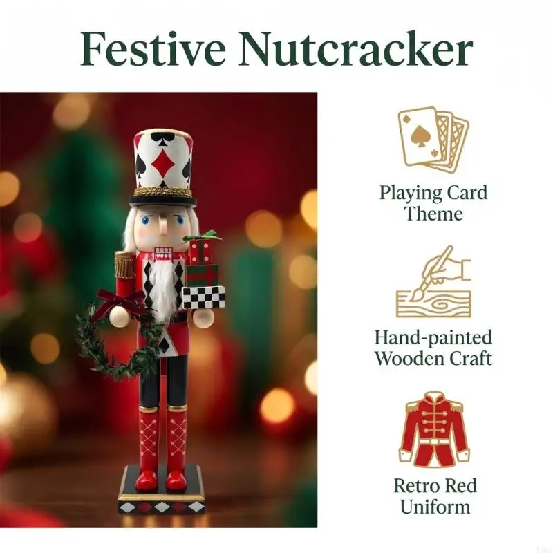 Holiday Nutcrackers Decors Figurine with Card Theme, Freestanding 15Inch Display Christmas Soldier Statue for Mantels Y5GB - Image 3