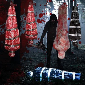Horror Halloween Outdoor Decoration 59inch Creepy Corpse Props Set Scary Fake Bloody Body Bag Haunted House Hanging Decorations