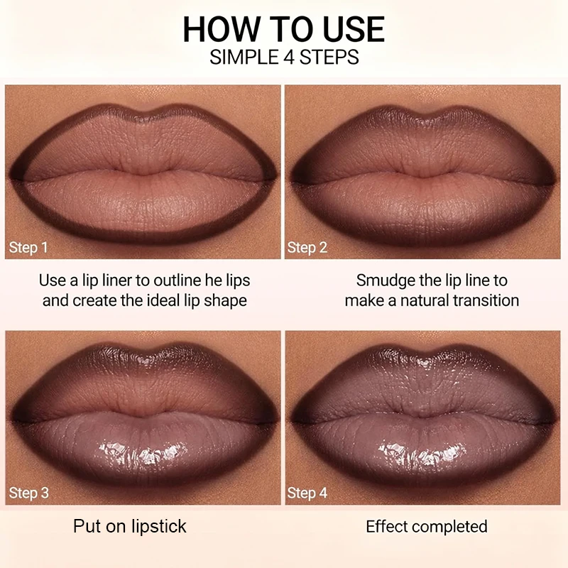 Hot Lip Liner Lipstick Kit Combo Set Brown Shimmer Flashy Glitter Pearlescent Hydrating Moisturizing Solid Lip Gloss - Image 2