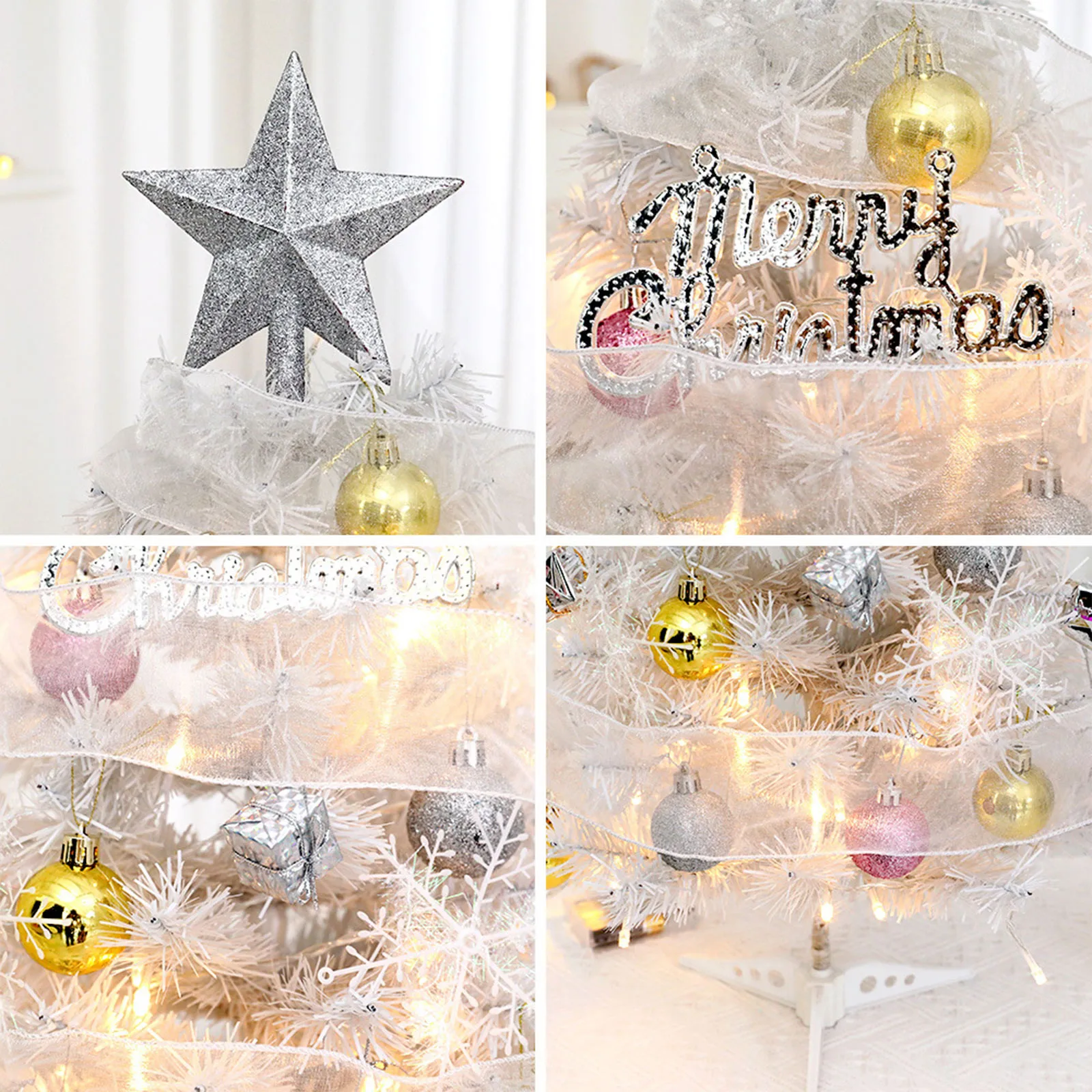 Hot Sale 45/60cm Christmas Tree With lights White/Pink Christmas Tree With Star Christmas Miniature Pine With Ornaments - Image 4