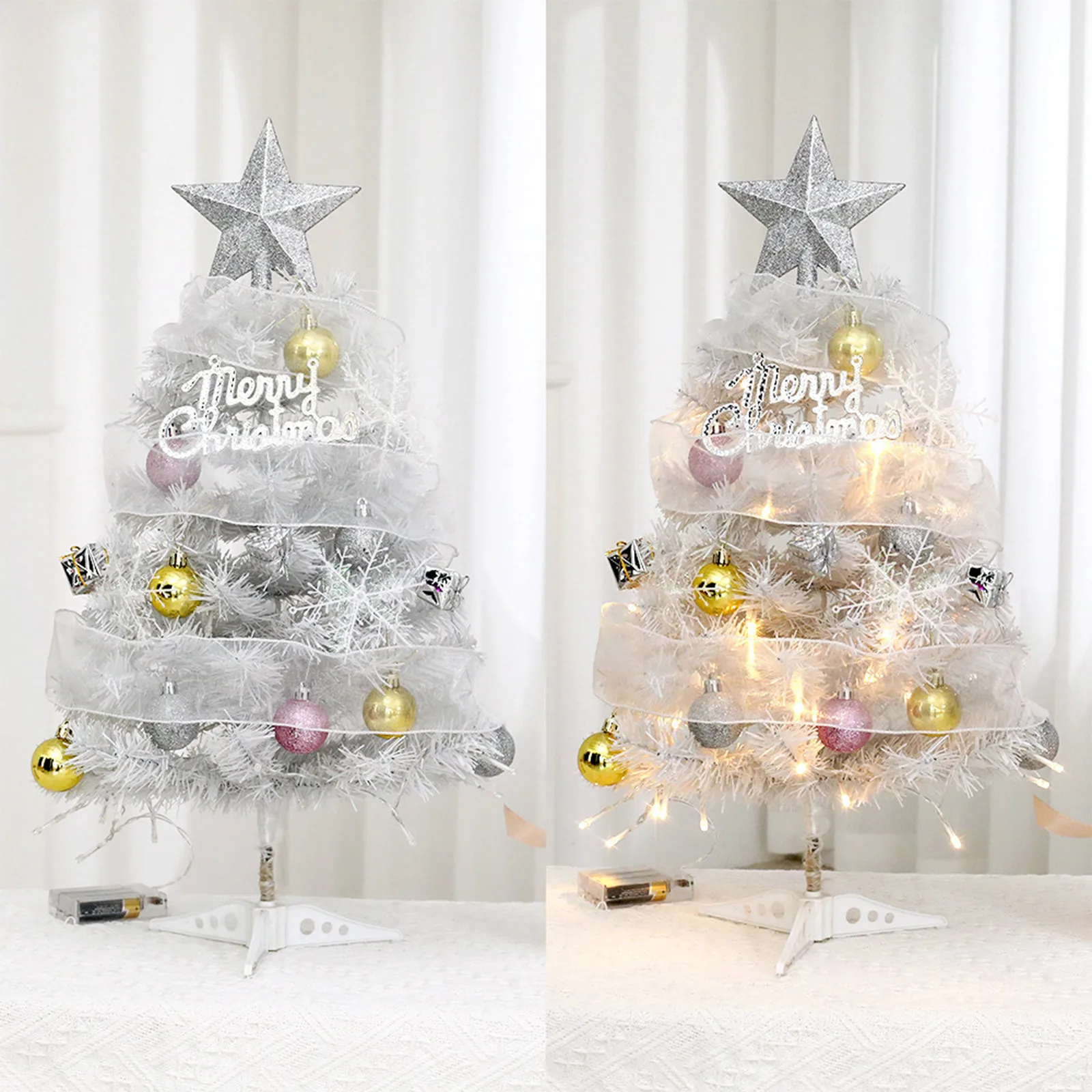 Hot Sale 45/60cm Christmas Tree With lights White/Pink Christmas Tree With Star Christmas Miniature Pine With Ornaments - Image 2