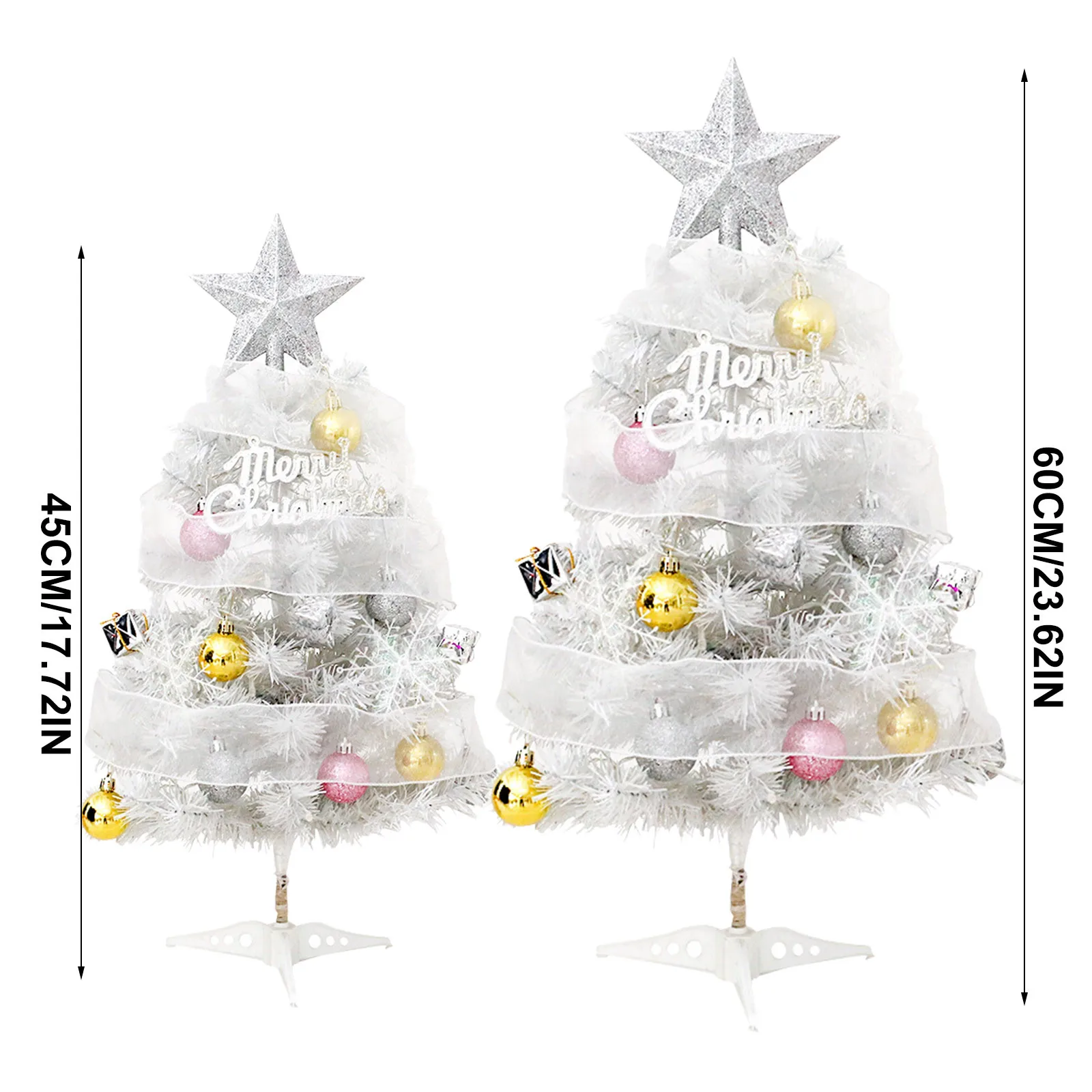 Hot Sale 45/60cm Christmas Tree With lights White/Pink Christmas Tree With Star Christmas Miniature Pine With Ornaments - Image 3